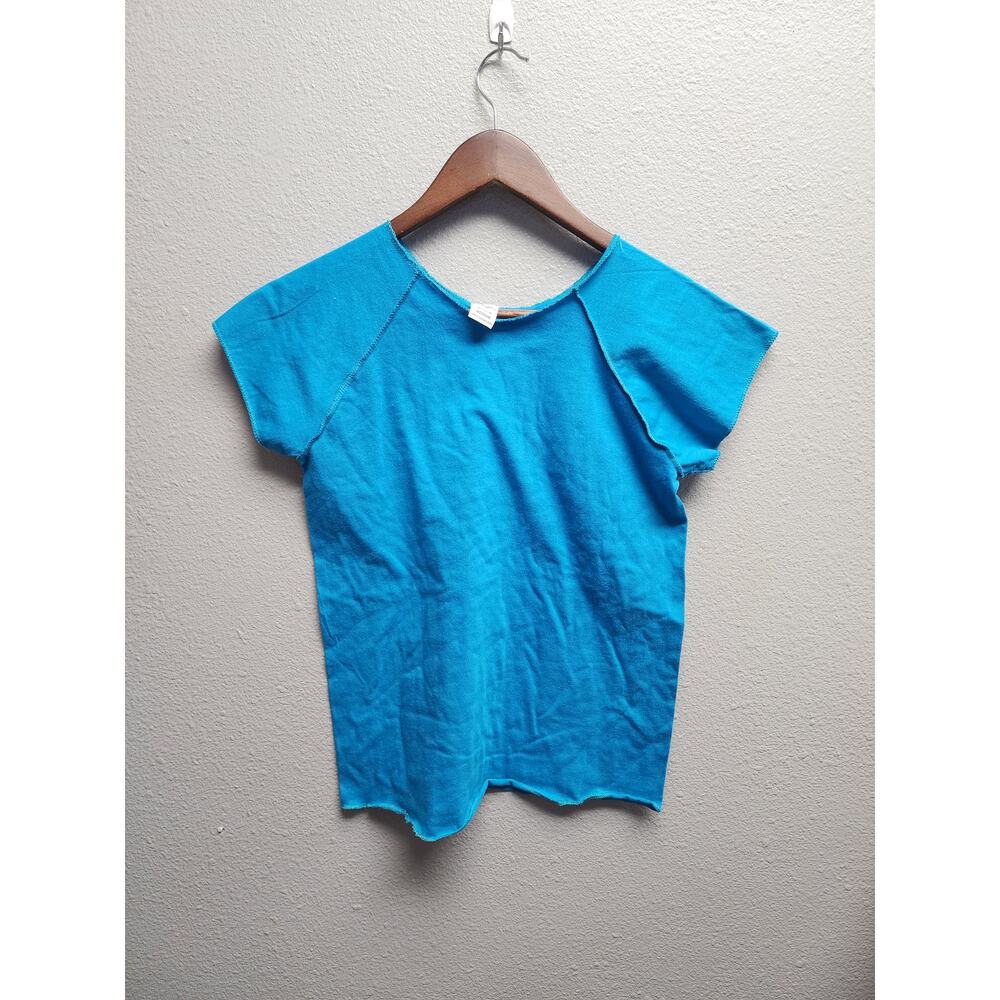 Vintage Womens Blue Blank Top Lexington Cap Sleeve Tee Medium Shirt VTG 1980s M